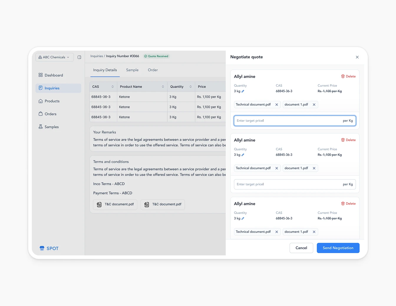 Spot Send Quote Upload Documents Form