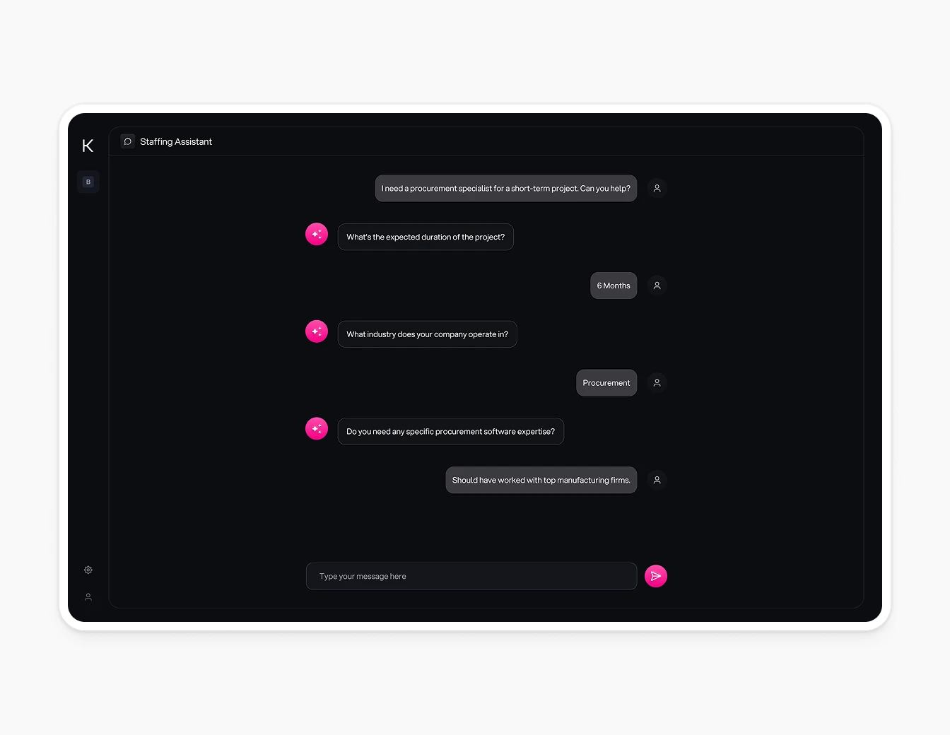 AT Kearney Staffing Assistant Chat Flow