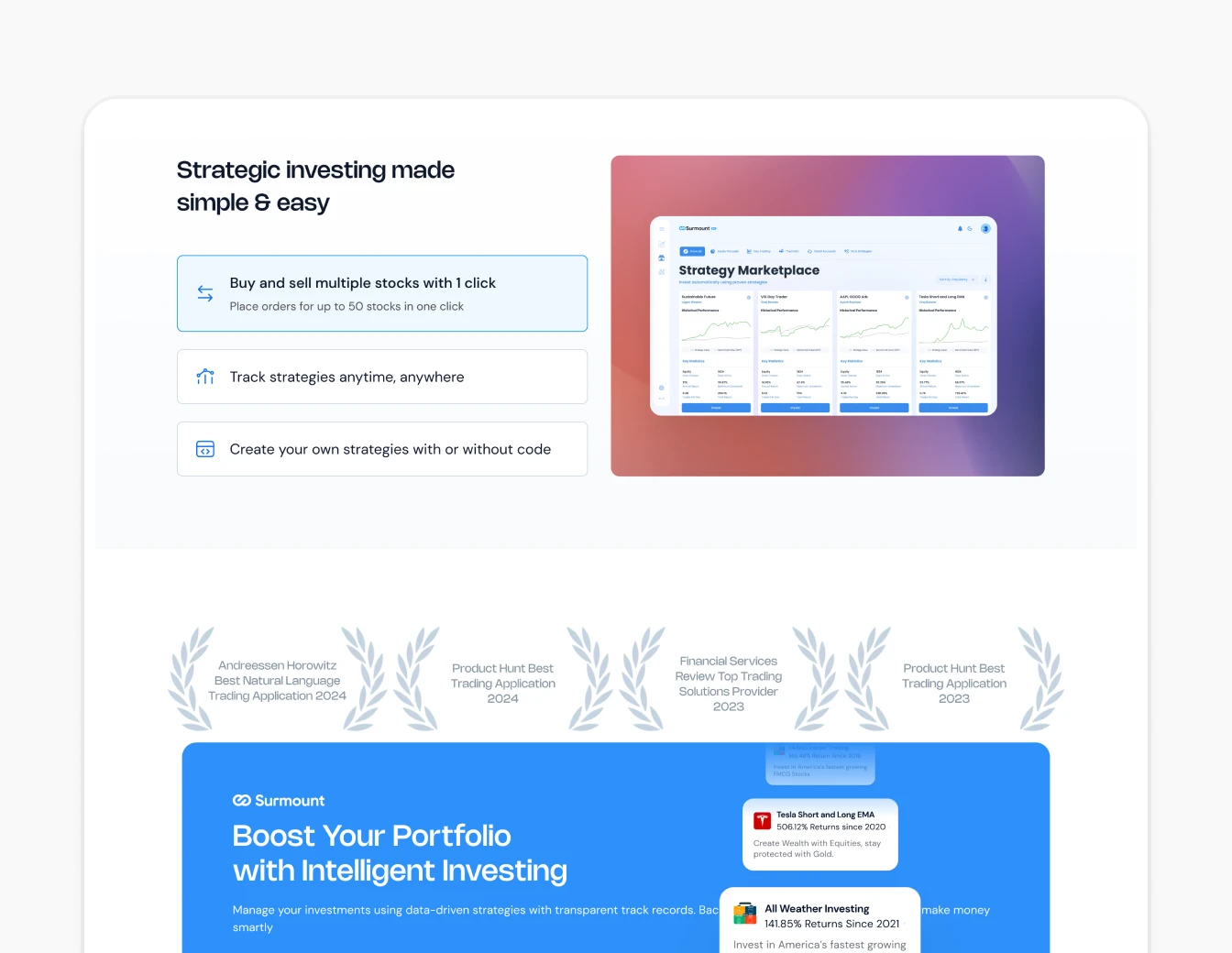 Surmount Features Strategy Marketplace Section
