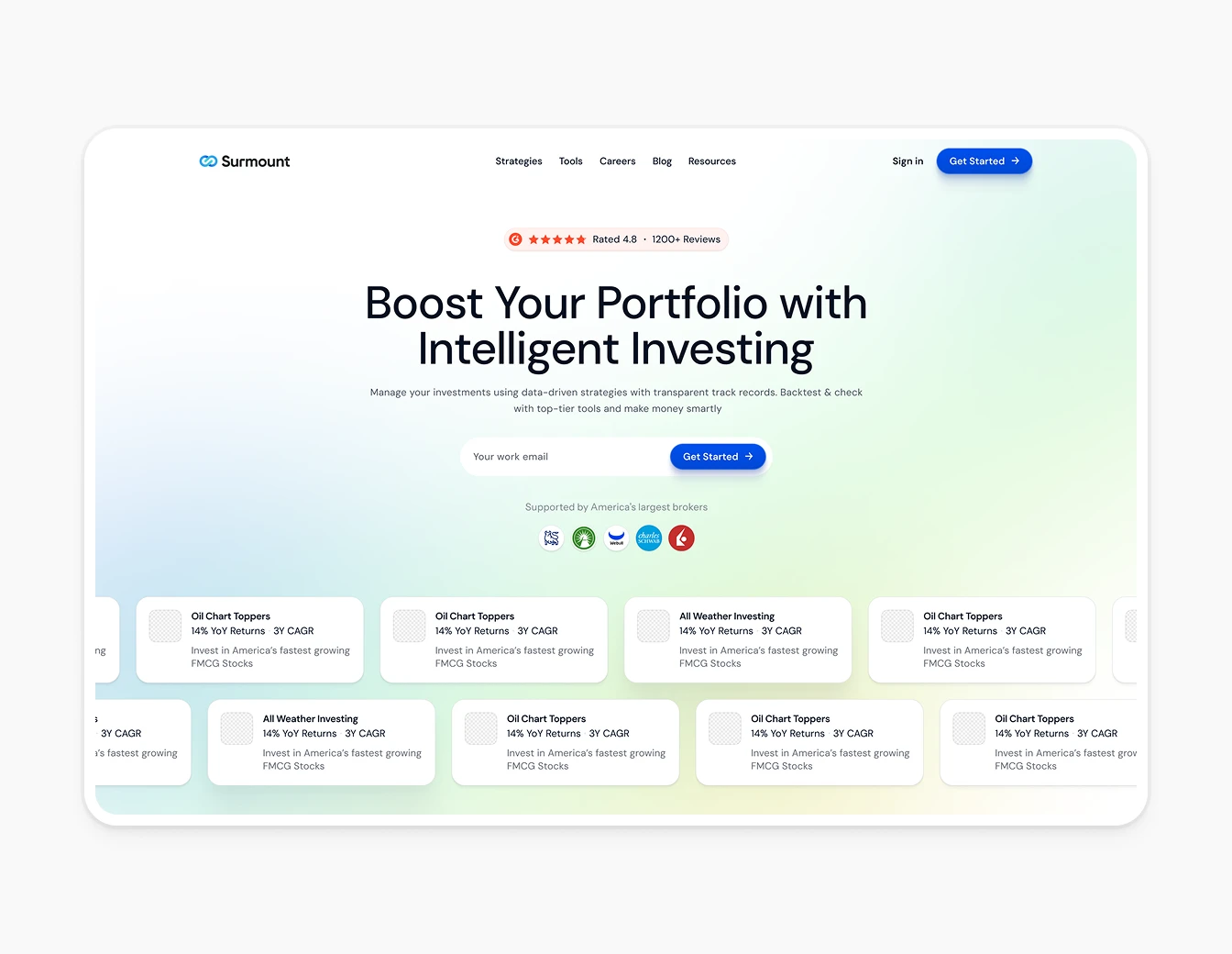 Surmount Hero Gradient Strategy Cards Grid