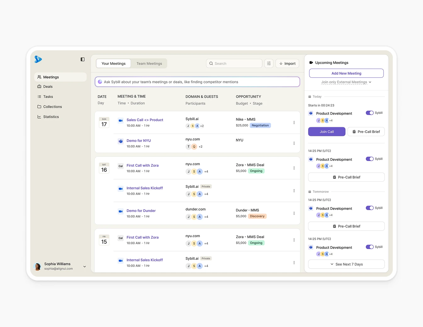Sybill Meetings Redesign Card View Compact