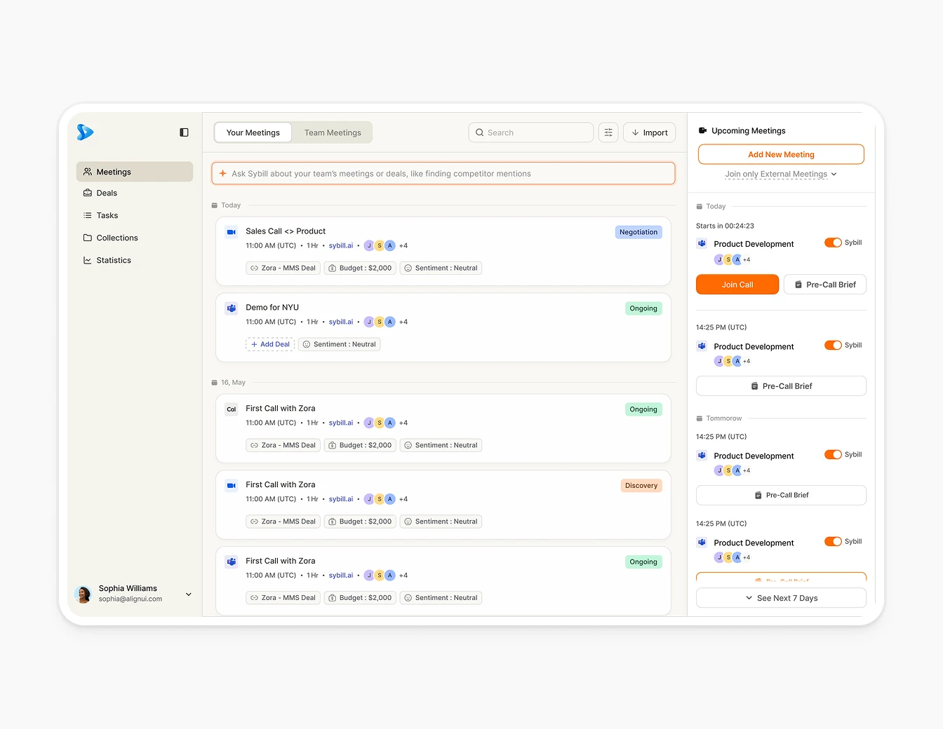 Sybill Meetings Compact Icon Sidebar View