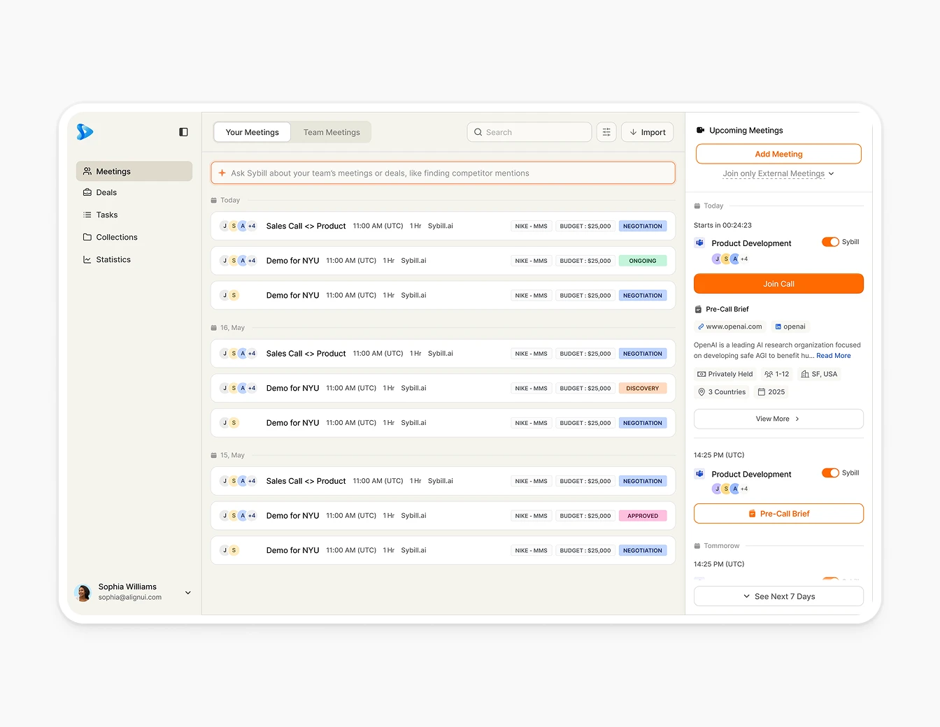 Sybill Meetings Orange Upcoming Calendar