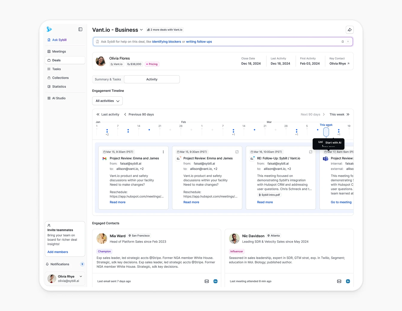 Sybill Deal Contact Engagement Timeline