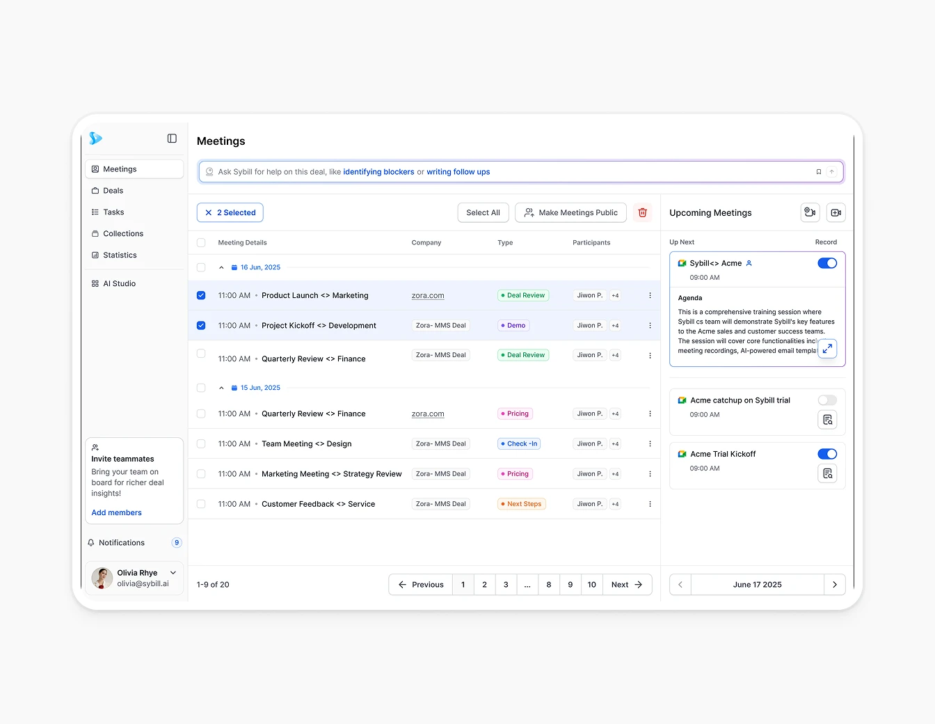 Sybill Meetings Table Colorful Tags View