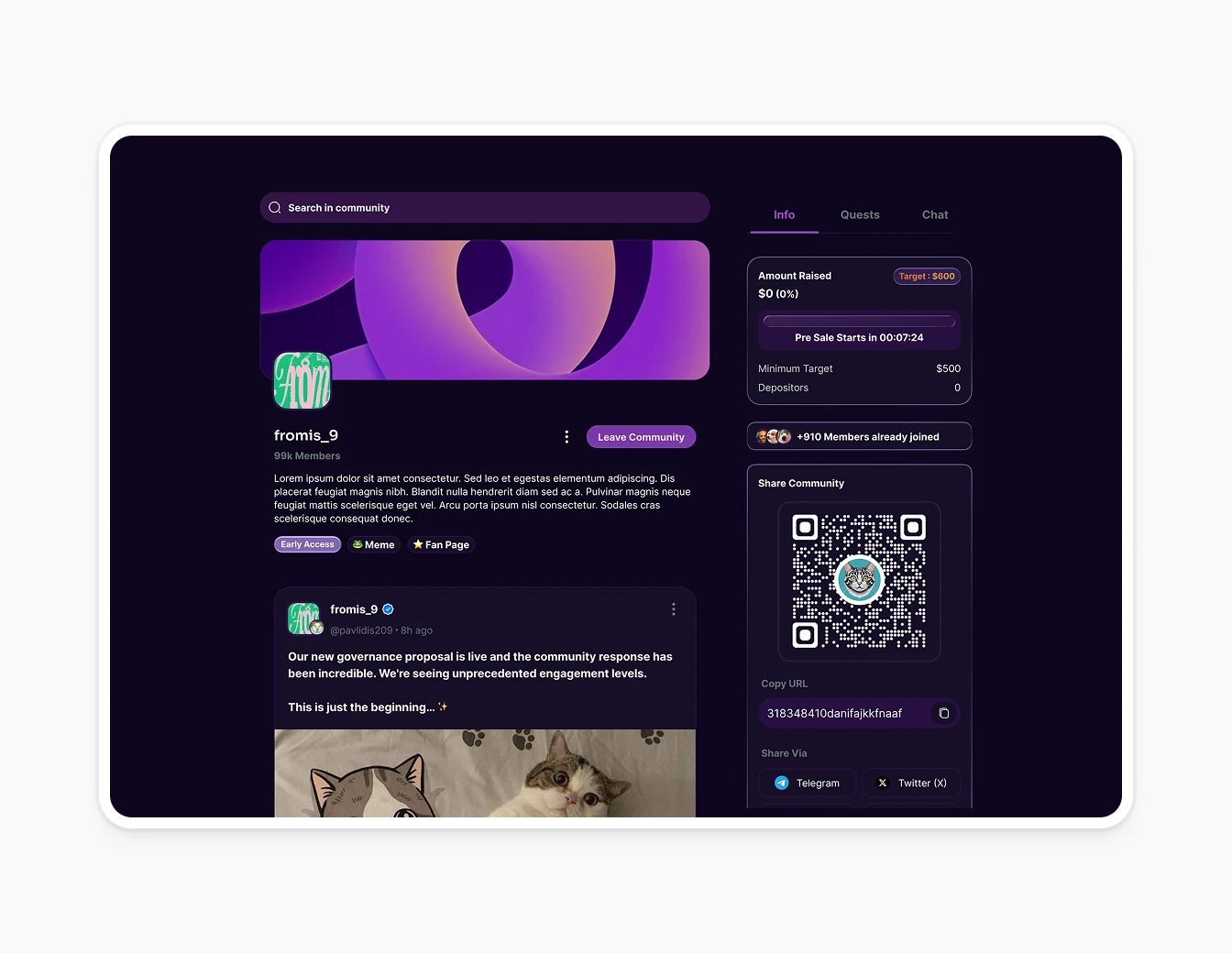 Thrust Community Dark QR Wallet Token Info