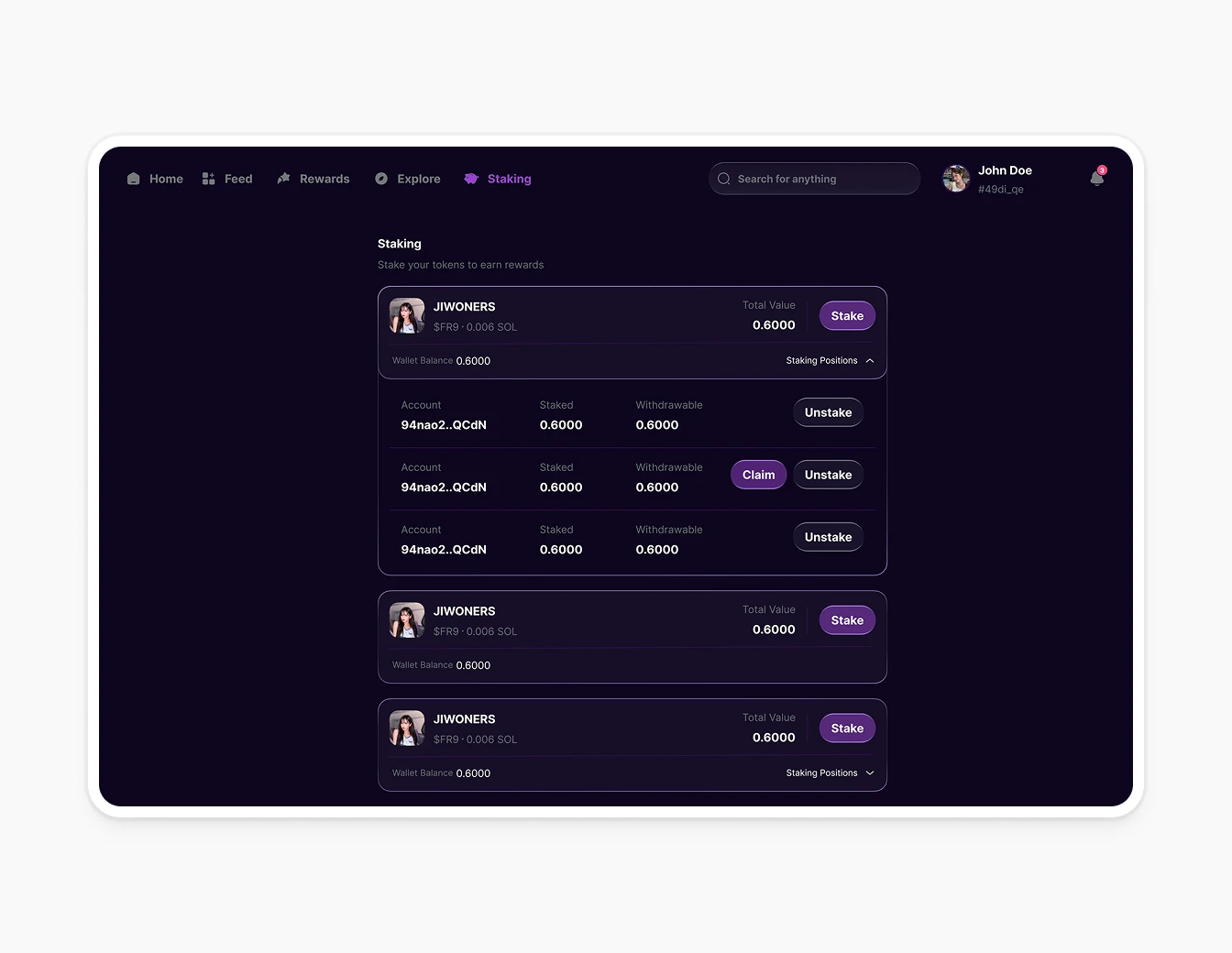 Thrust Staking Positions Dark Data Table