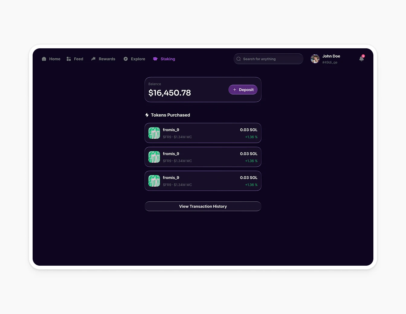 Thrust Staking Wallet Balance Dark Tokens