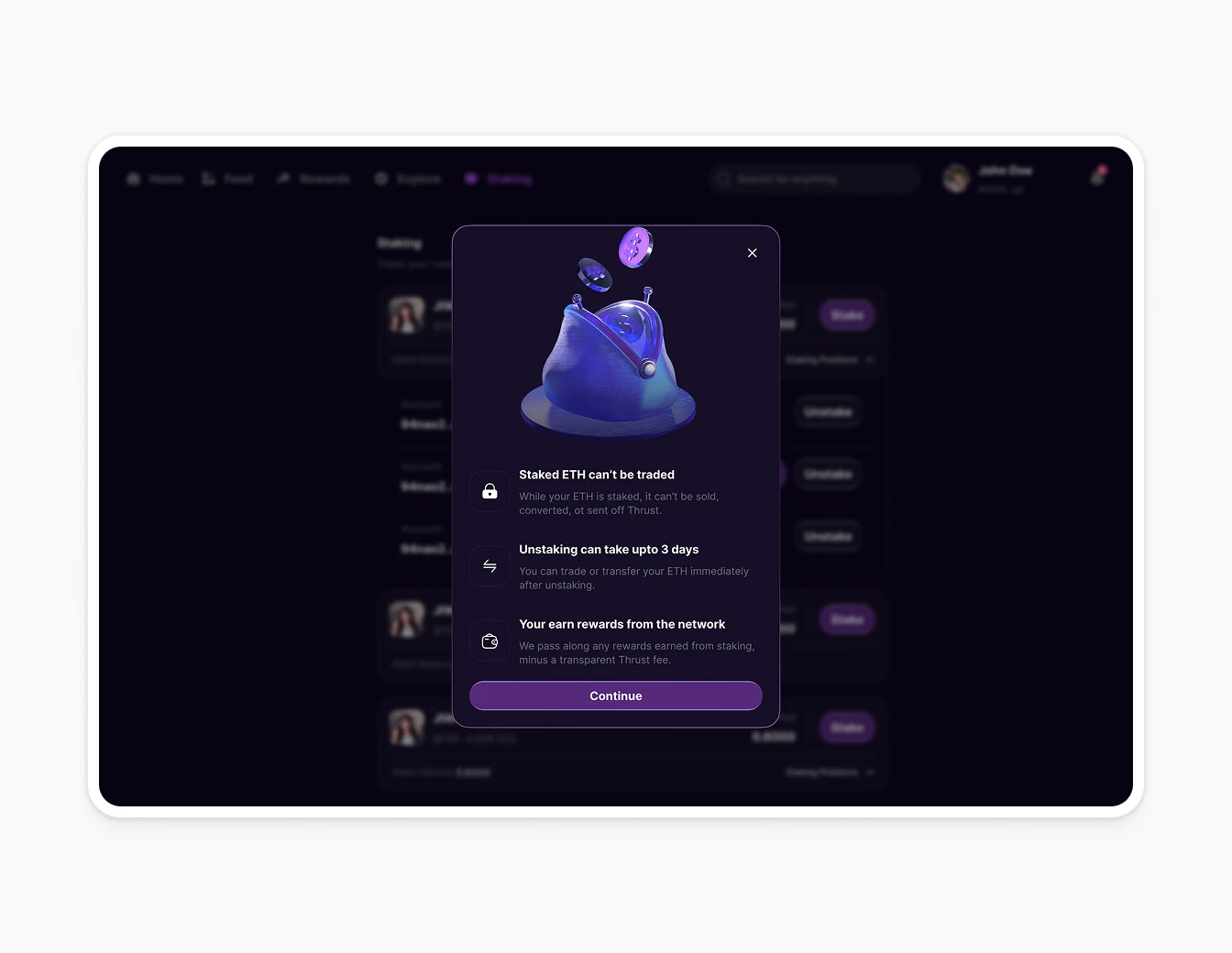 Thrust Staking Info 3D Coin ETH Modal