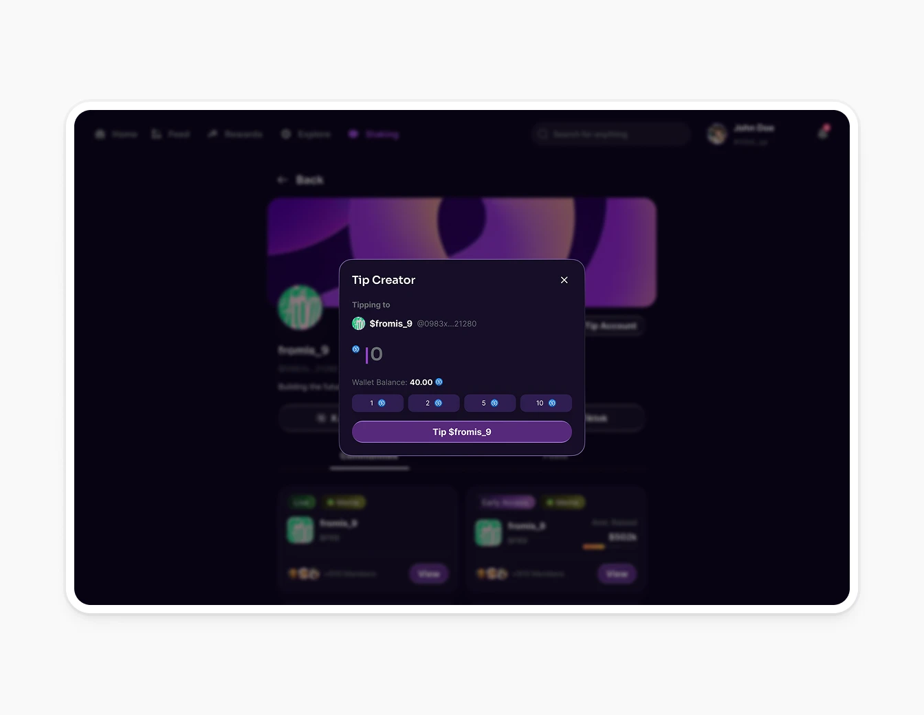 Thrust Creator Profile Tip Modal Purple