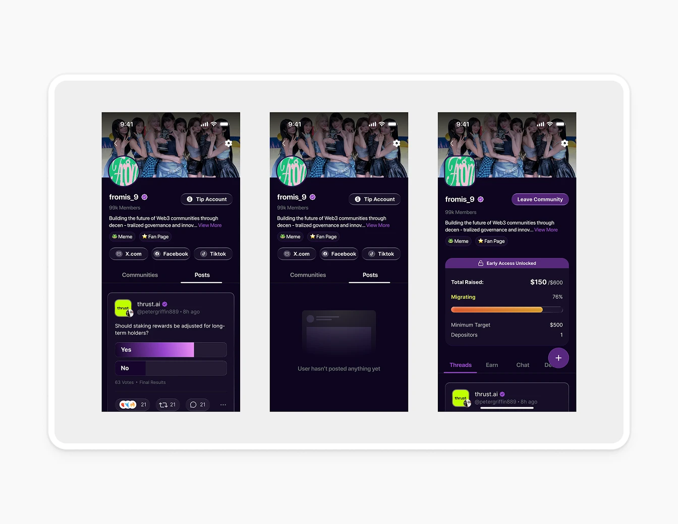 Thrust Mobile Home Feed Polls Dark Screens