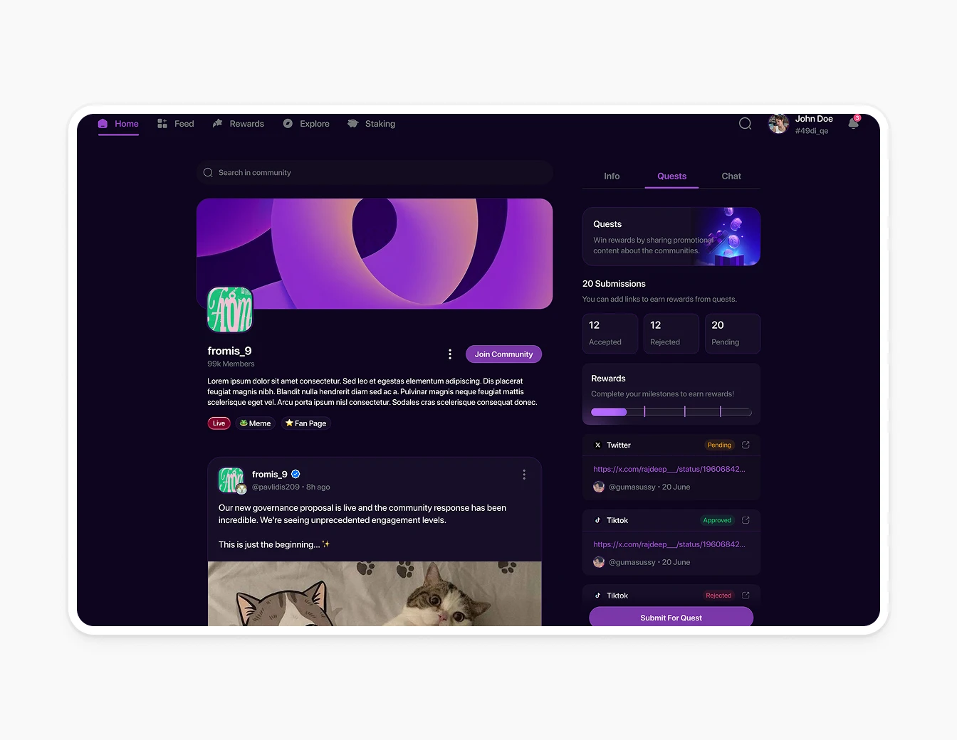 Thrust Community Quests Dark Token Charts