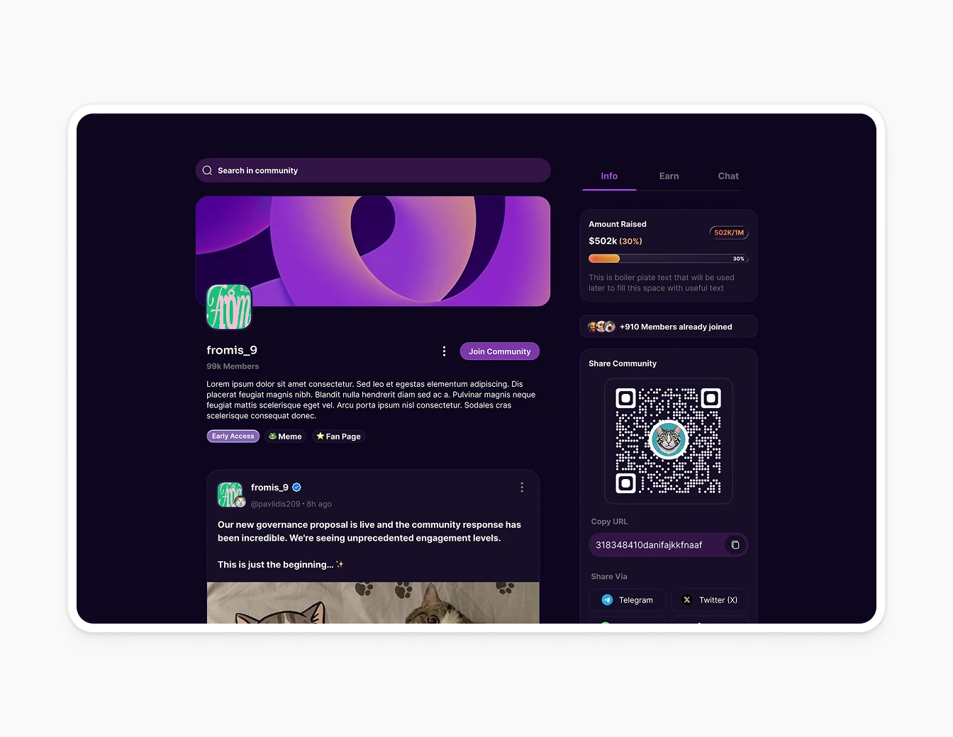 Thrust Community Creator Dark with QR Wallet