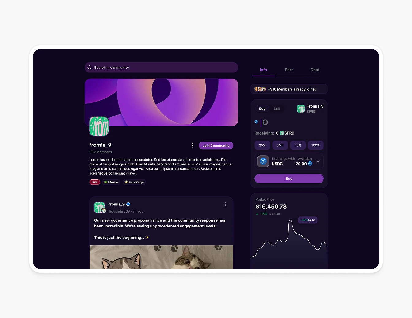 Thrust Community Creator Dark Token Charts