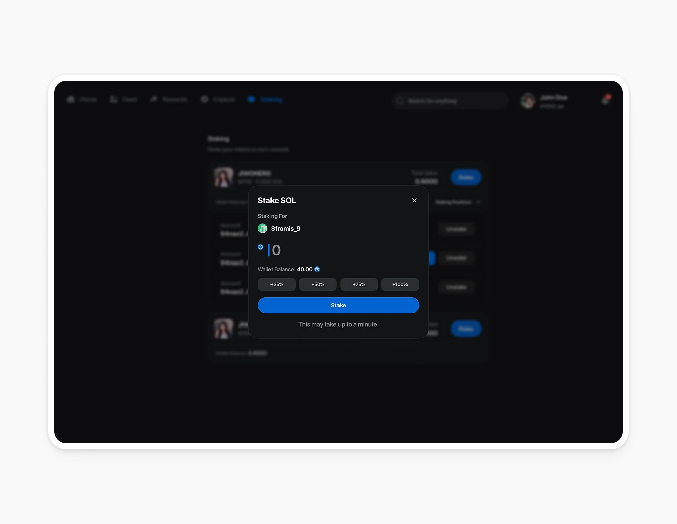 Thrust Staking Stake SOL Blue Modal