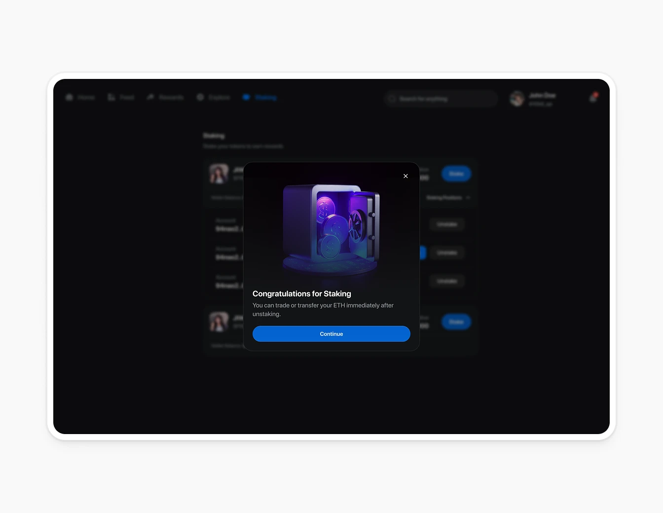 Thrust Staking Success 3D Modal Dark V2