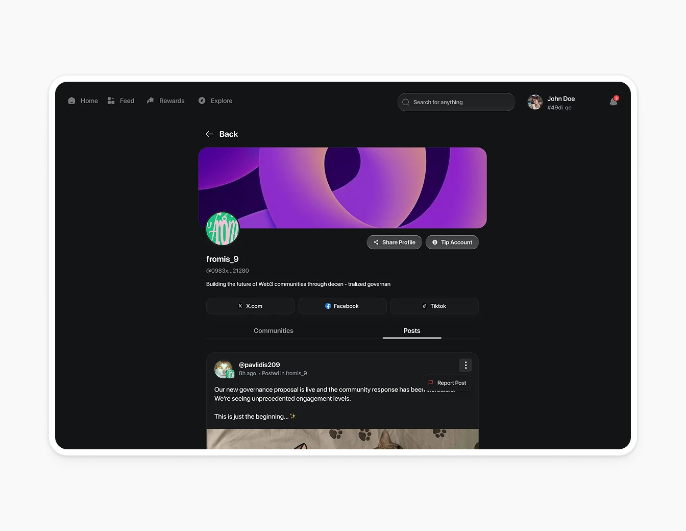 Thrust Creator Profile Posts Report Dark