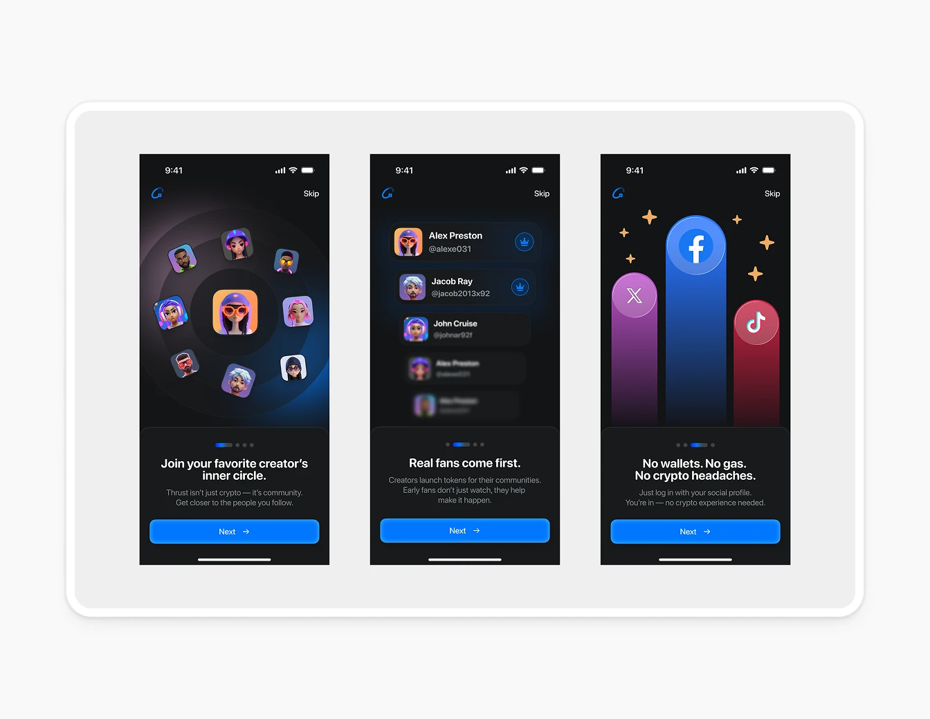 Thrust Mobile Onboarding Dark Walkthrough