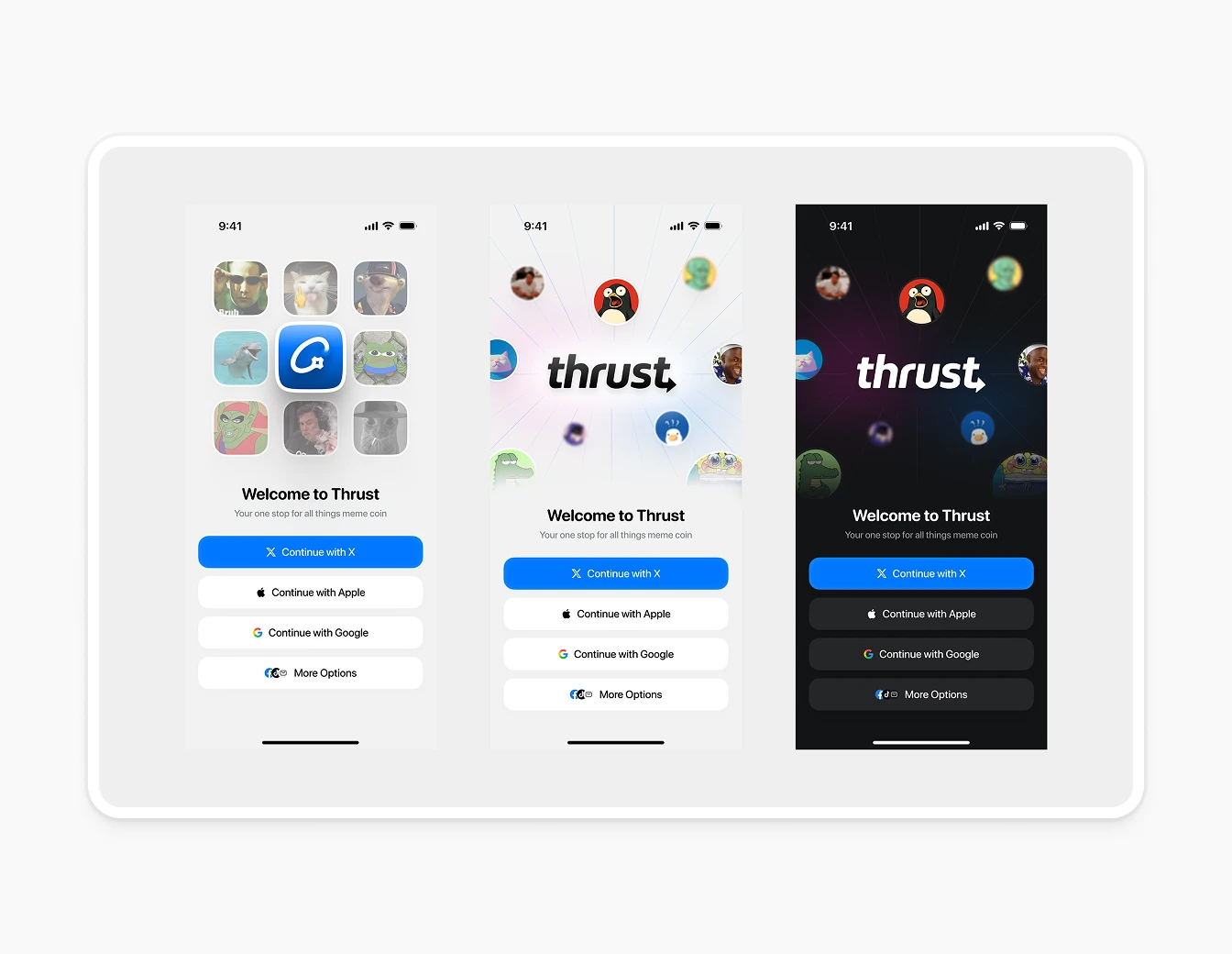 Thrust Mobile Login Welcome Avatar Screens