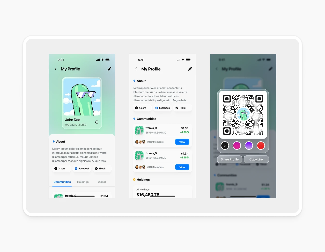 Thrust Mobile Profile QR Share Screens