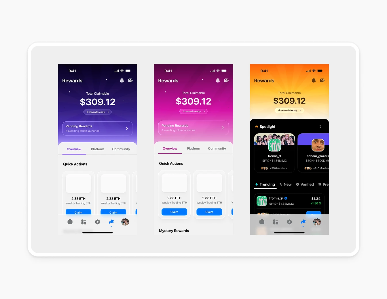 Thrust Mobile Rewards Quick Actions Screens