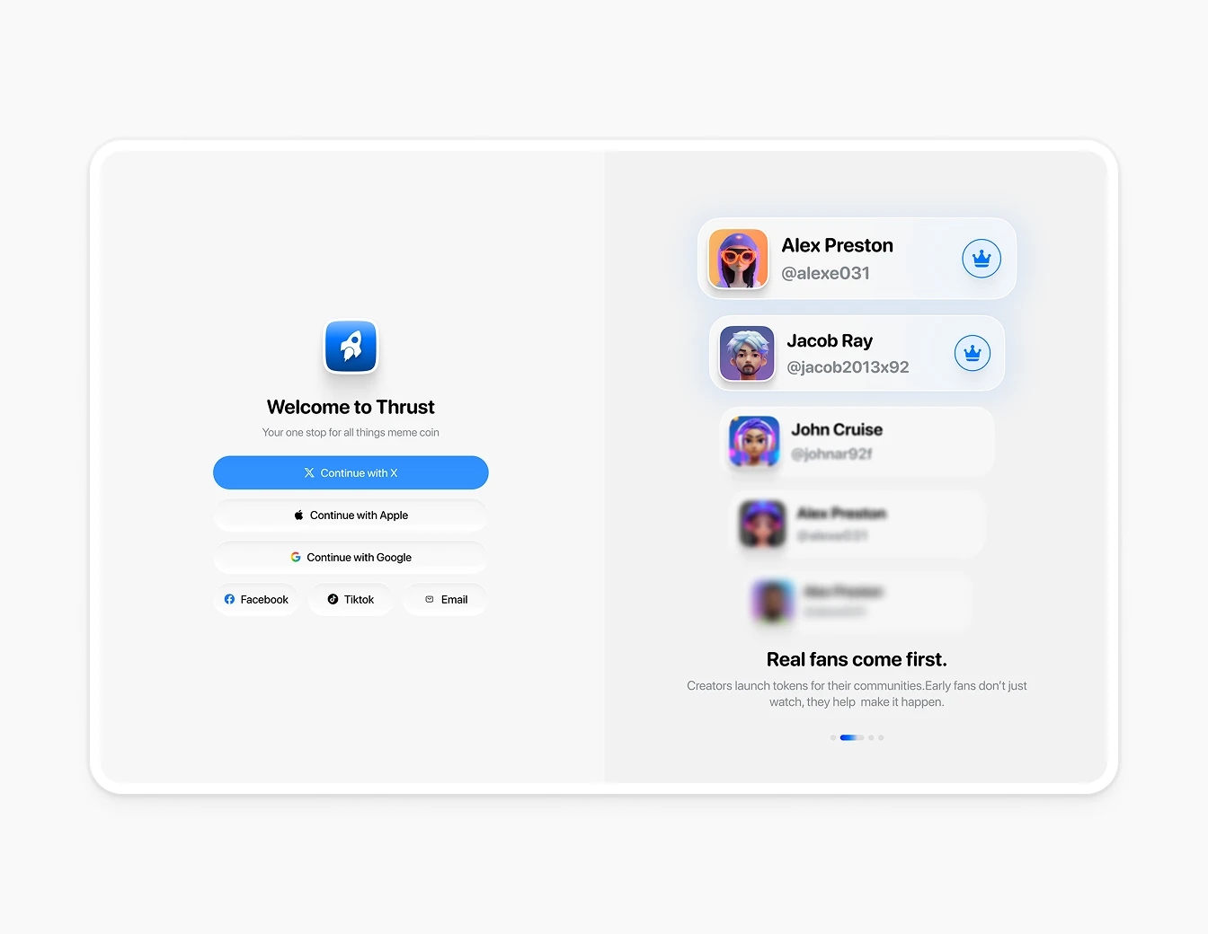 Thrust Welcome Social Login Real Fans