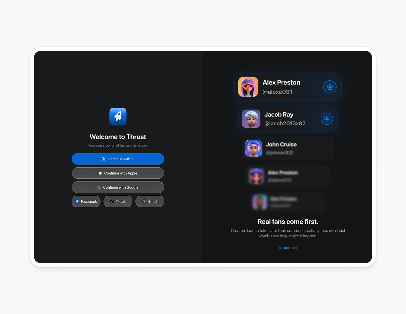 Thrust Welcome Login Dark Real Fans Avatars