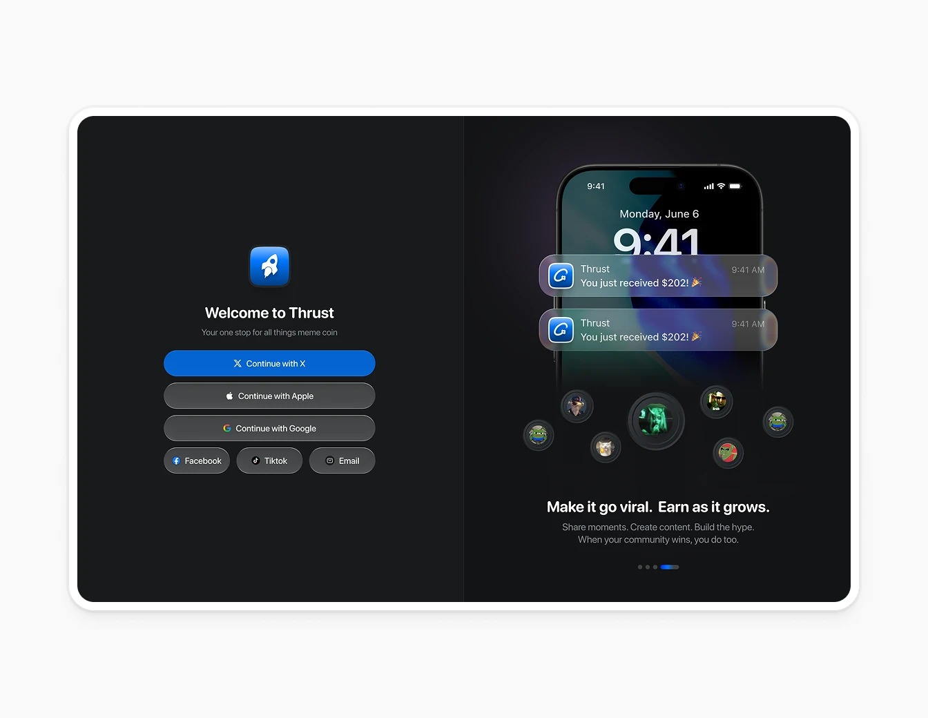 Thrust Welcome Login Dark Viral Earn