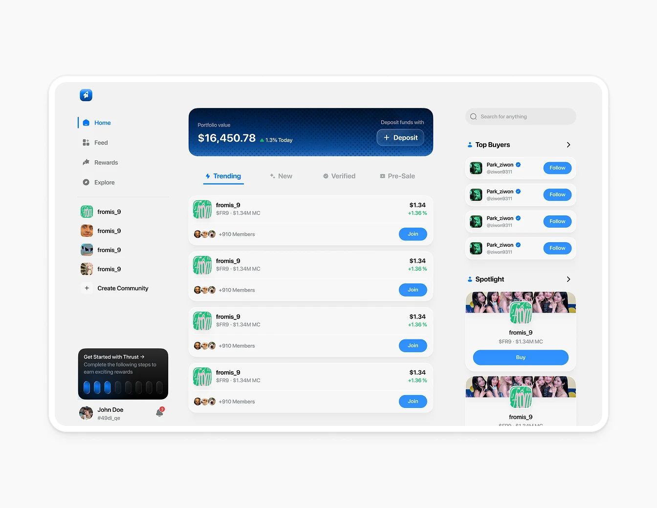 Thrust Home Dashboard Light Trending V2