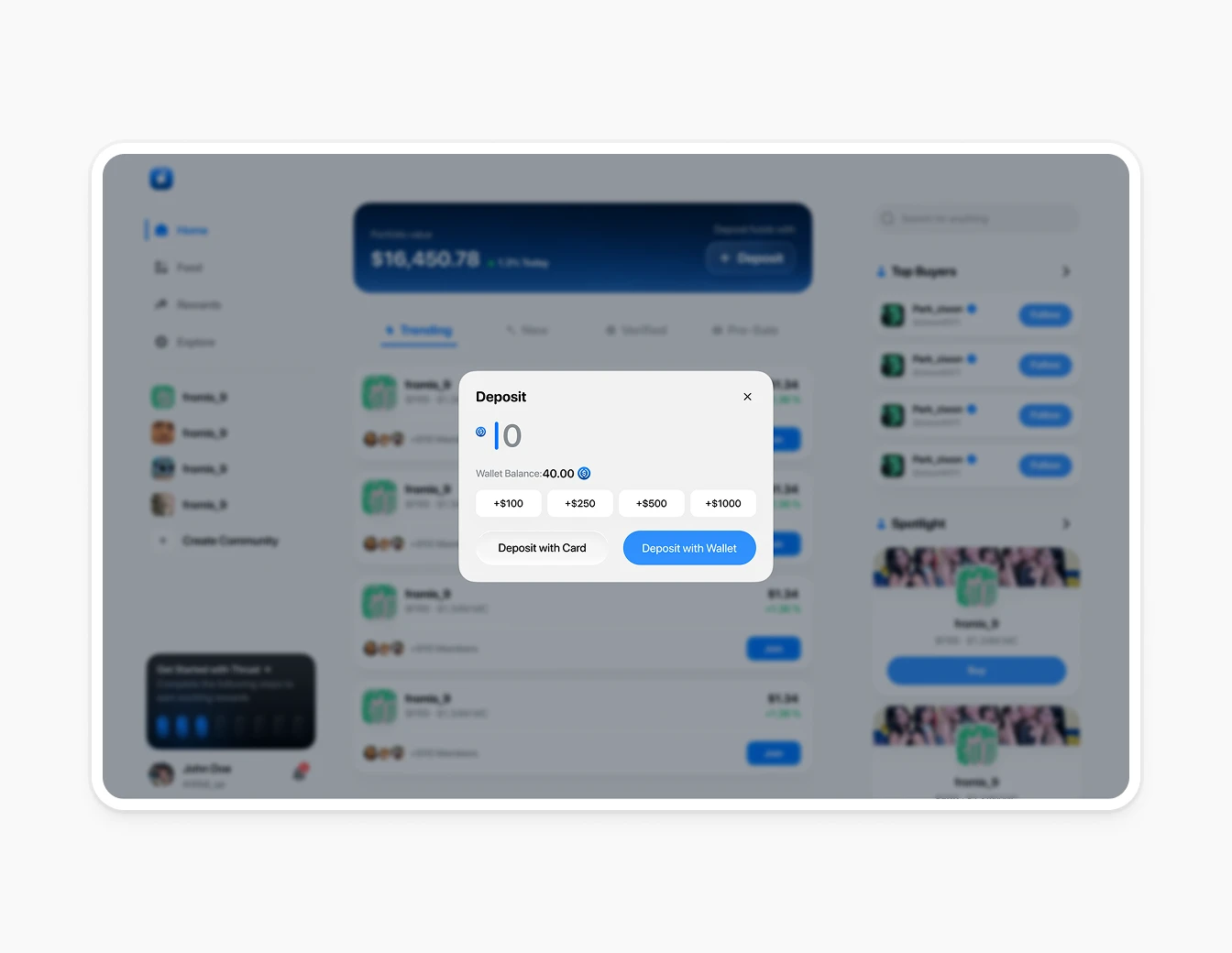 Thrust Home Deposit Light Wallet Modal