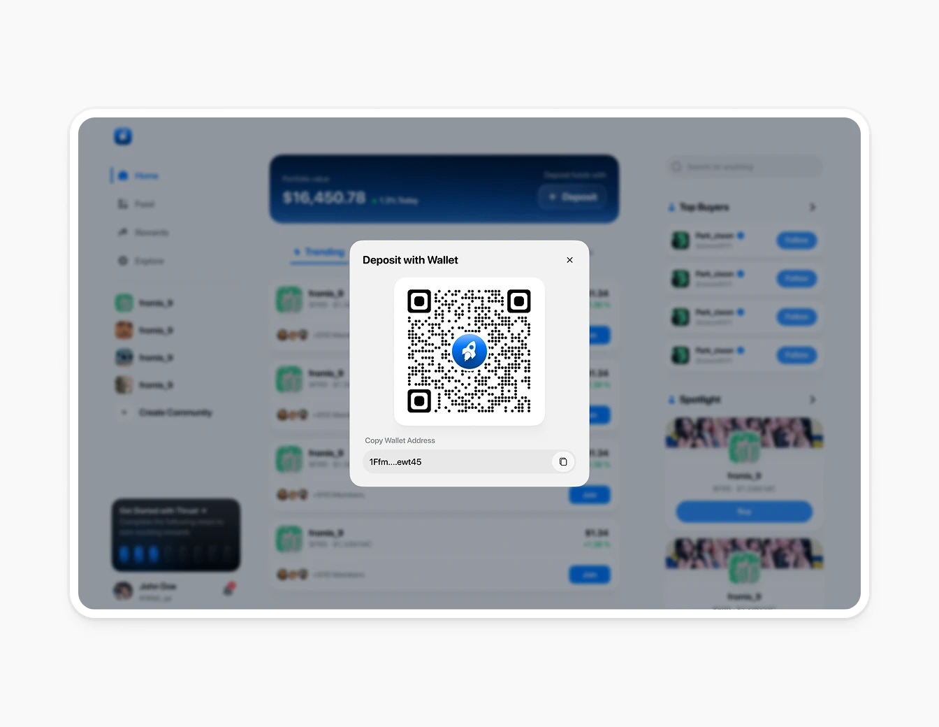 Thrust Home Deposit QR Wallet Modal Dark