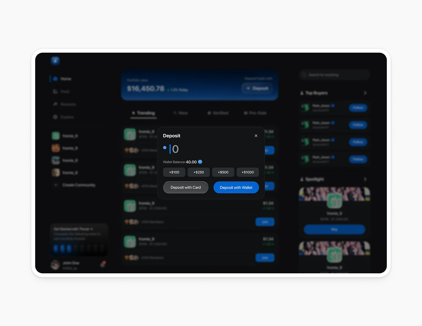 Thrust Community Home Deposit Wallet Modal