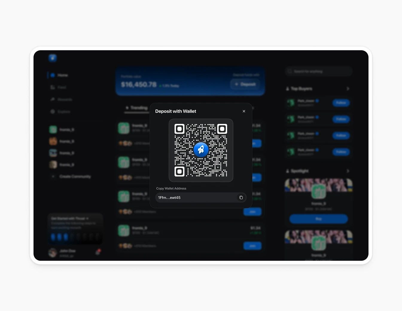 Thrust Home Deposit Dark QR Wallet Modal