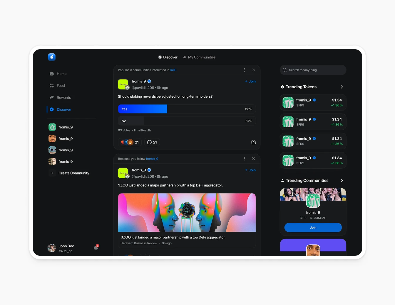 Thrust Discover Feed Dark Trending Tokens
