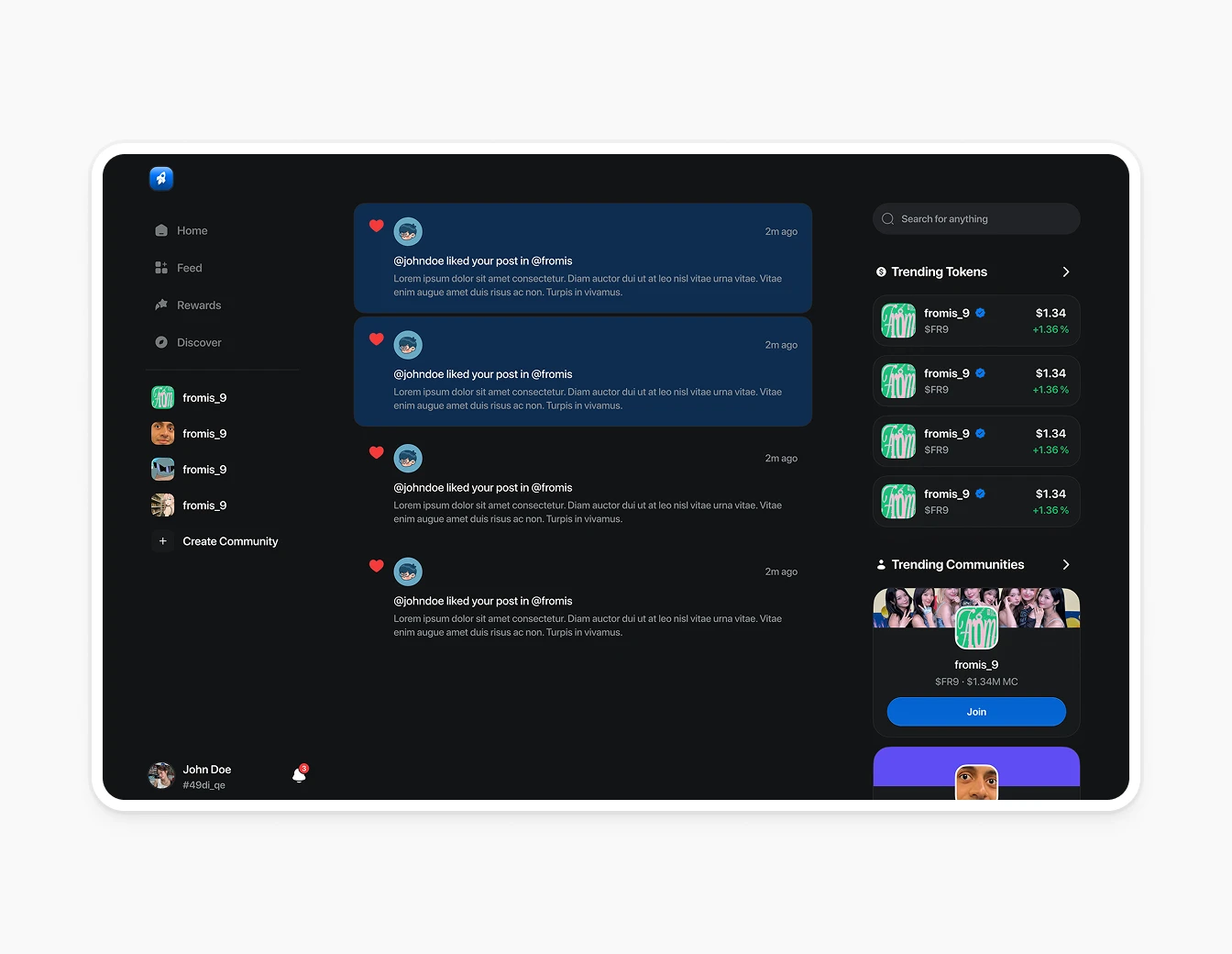 Thrust Feed Dark Mode Trending Chat Sidebar