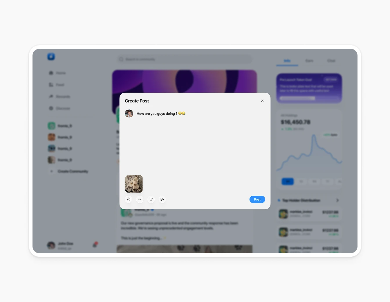 Thrust Home Create Post Light Modal Photo