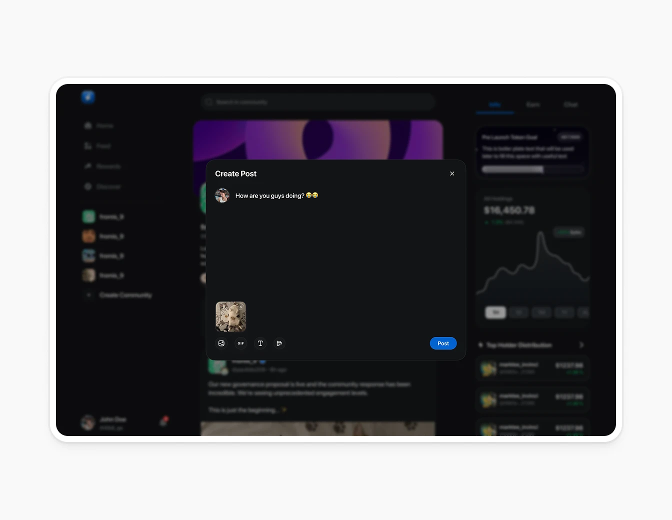 Thrust Home Feed Create Post Dark Modal