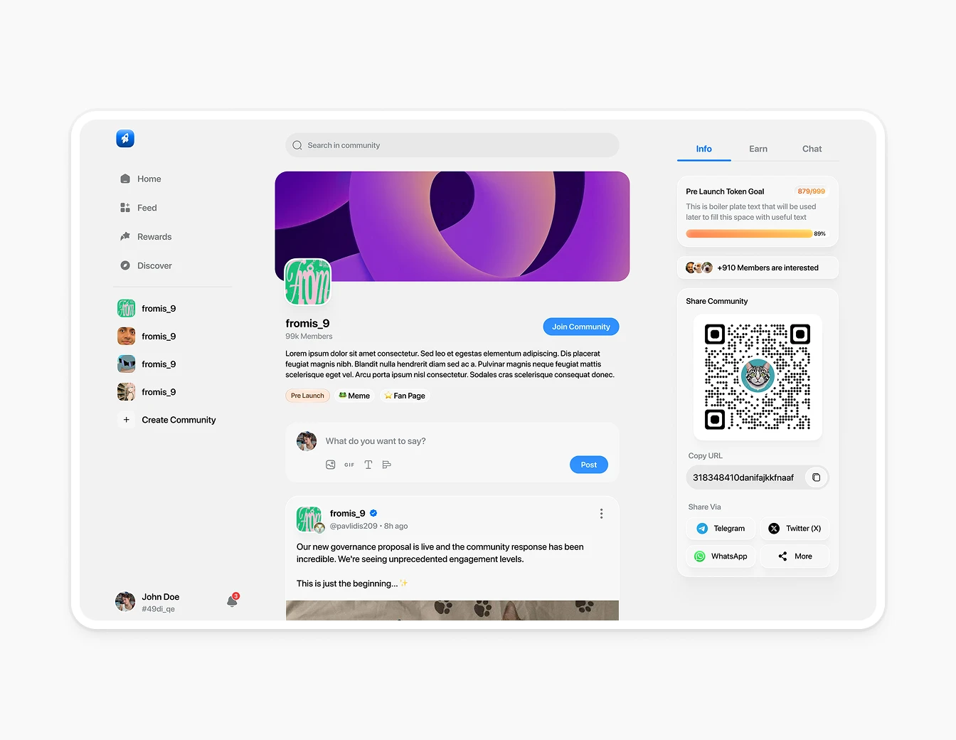 Thrust Community Creator Feed Light QR Share