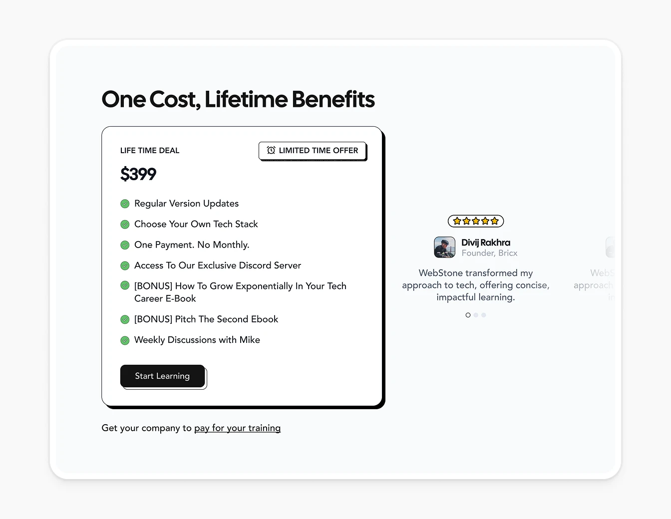 Webstone Pricing Lifetime Deal Testimonial