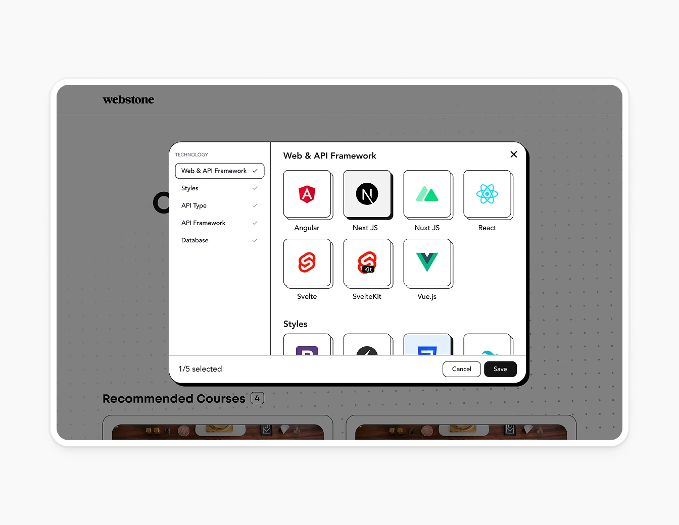 Webstone Tech Stack Framework Modal Picker