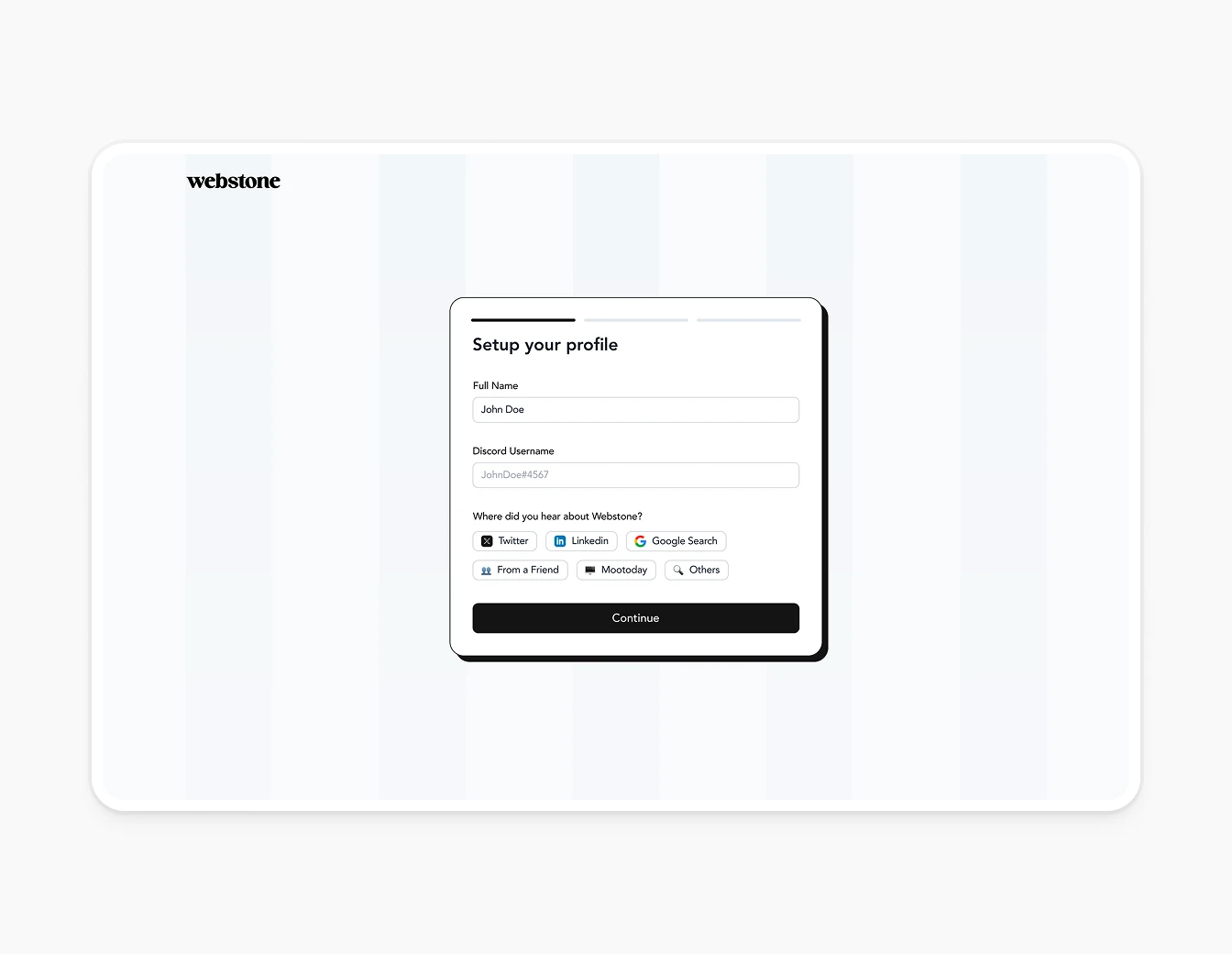 Webstone Profile Setup Onboarding Form