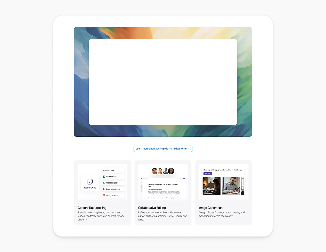 Writesonic AI Article Writer Features Cards