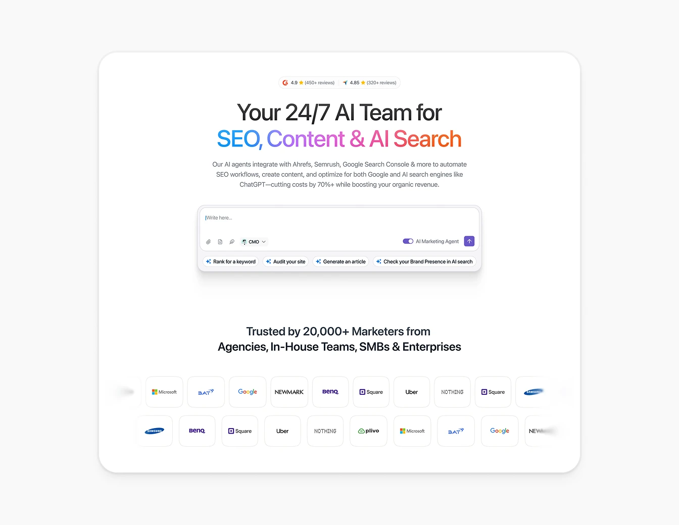 Writesonic Hero AI SEO Content Trust Logos