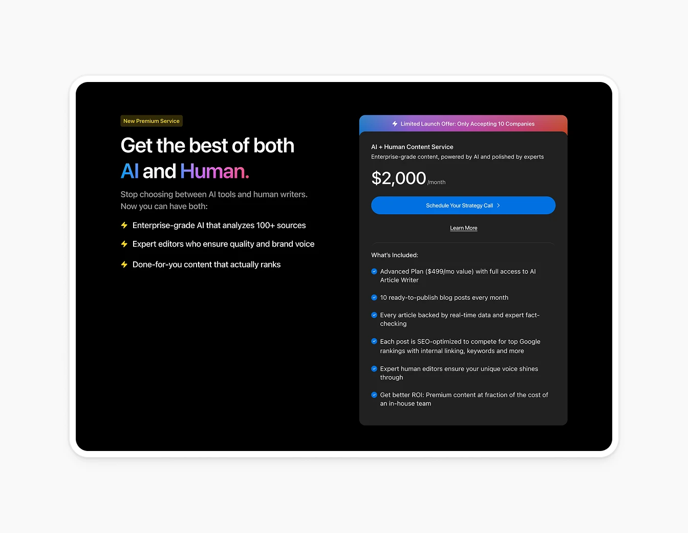 Writesonic AI Human Content Service Dark