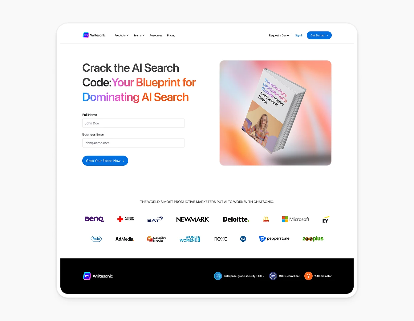 Writesonic GEO Ebook Lead Capture Landing