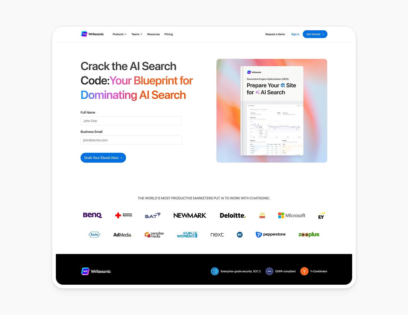 Writesonic GEO Ebook Lead Capture Full Page