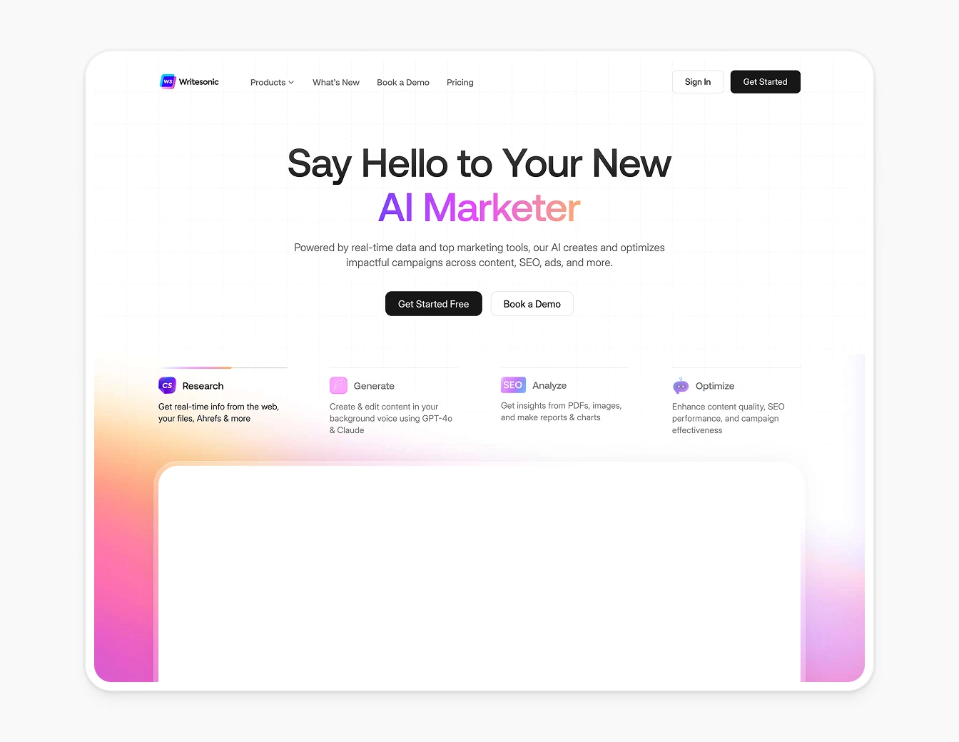 Writesonic Hero AI Marketer Gradient Pink