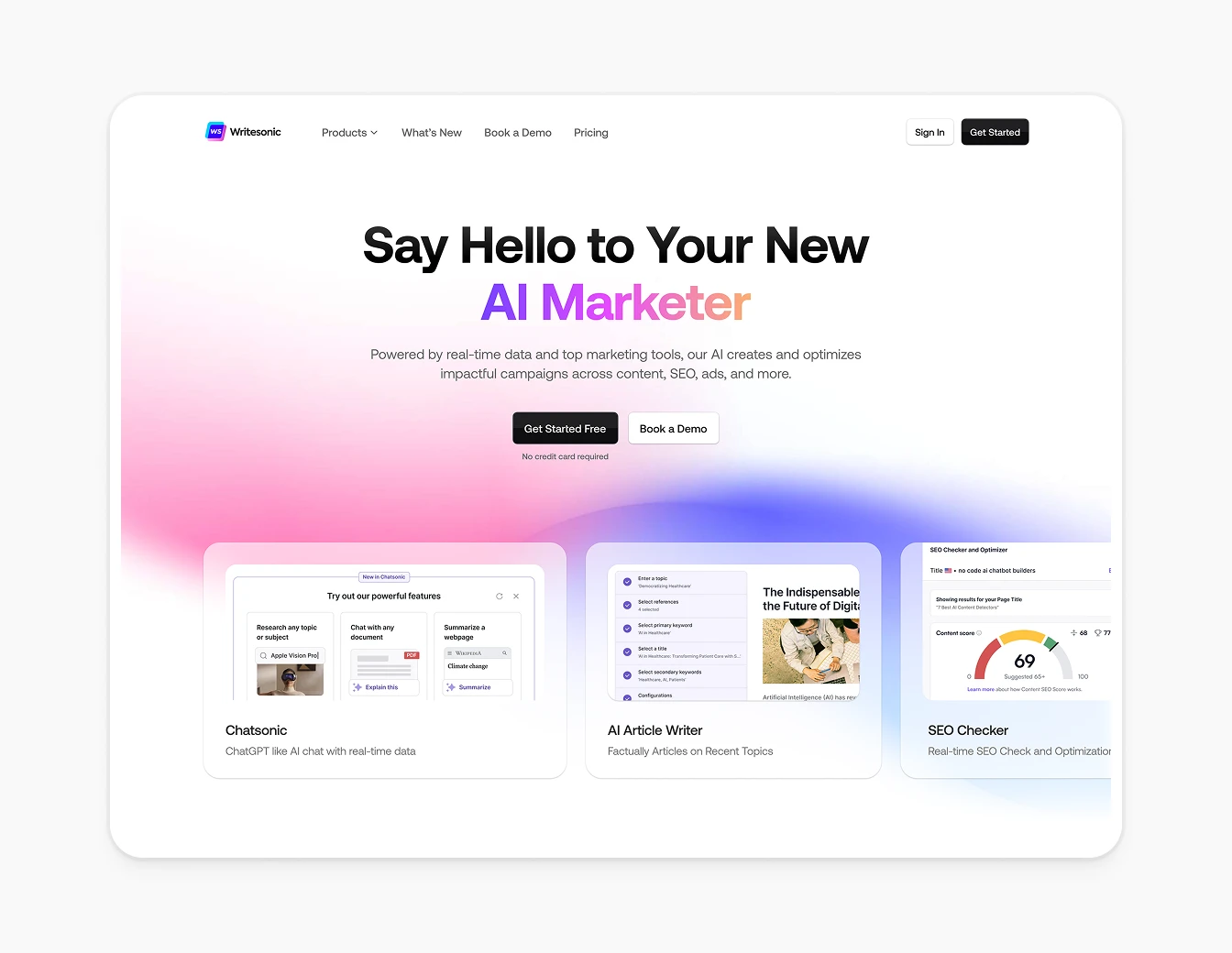 Writesonic Hero AI Marketer Gradient Pink V2