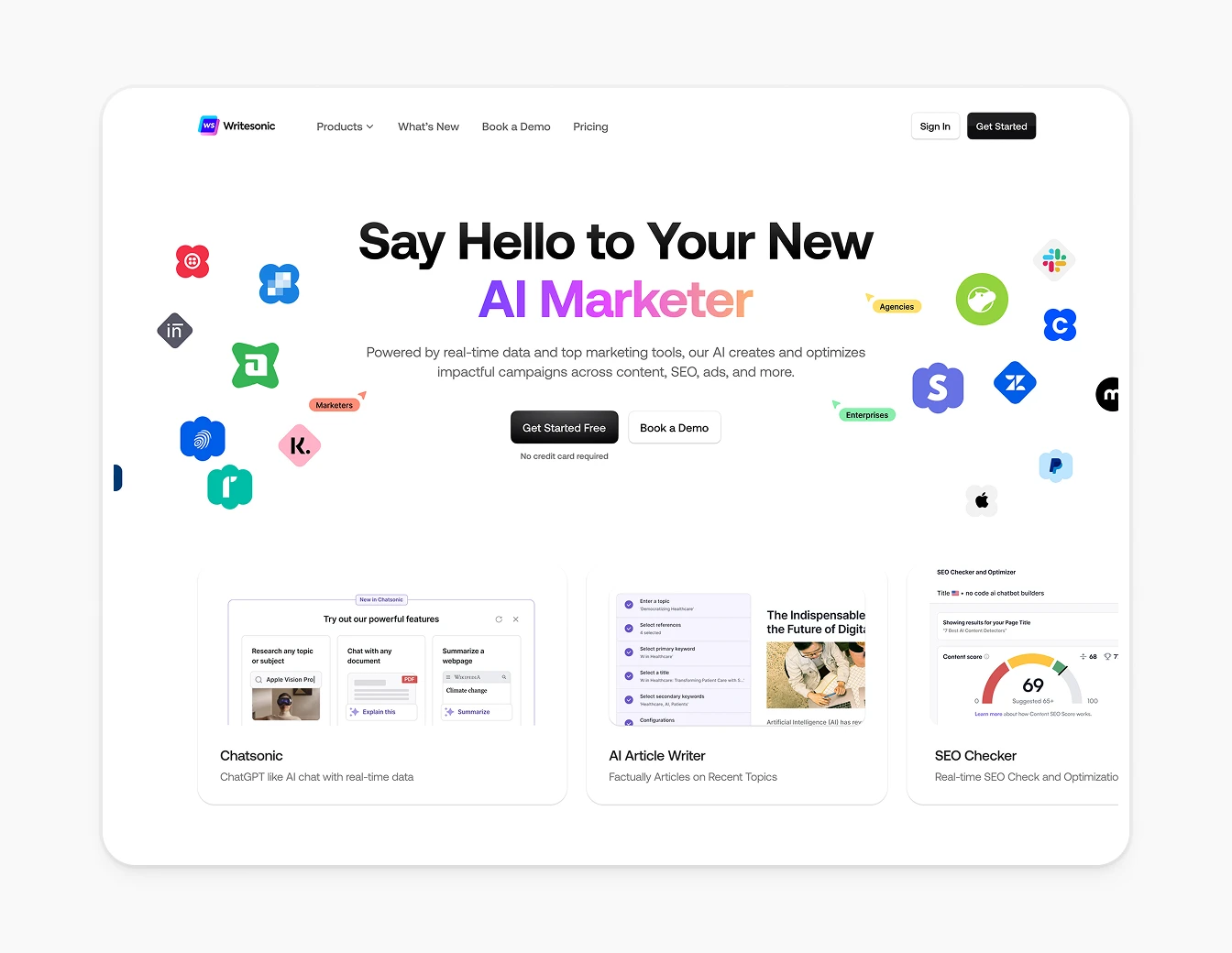 Writesonic Hero AI Marketer Icons Features